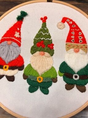 Festive Holiday Gnome 5” Embroidery Hoop - Red & Green